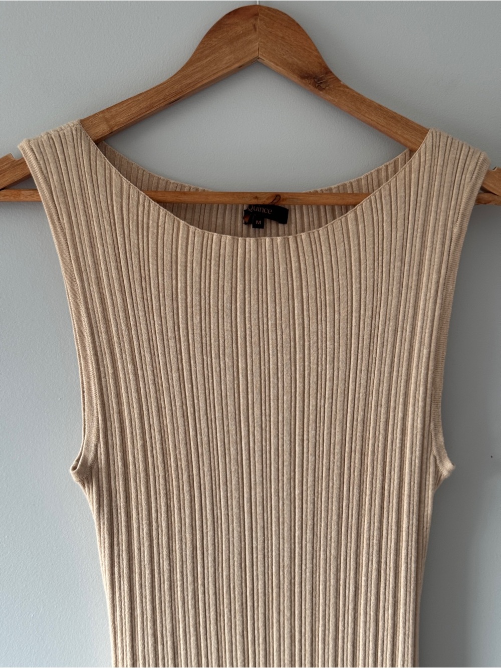 Quince Cotton Cashmere Ribbed Sleeveless Midi Dress - Heather Oatmeal - Size M - Picture 5 of 16